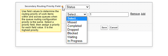 Setting secondary routing priority field